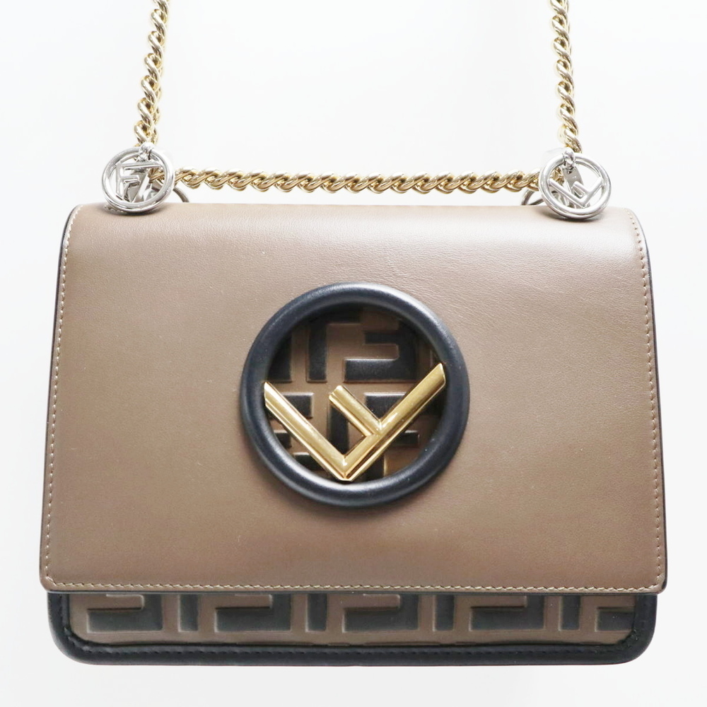 Fendi Kanai F Zucca Leather Chain Shoulder Bag Brown